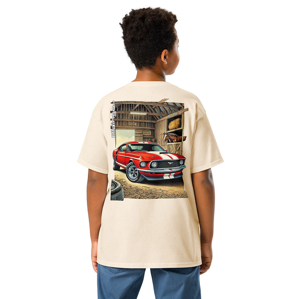 Thumbnail: Kid t-shirt Pleingaz MUSTANG 70' unisex coton Oeko-Tex