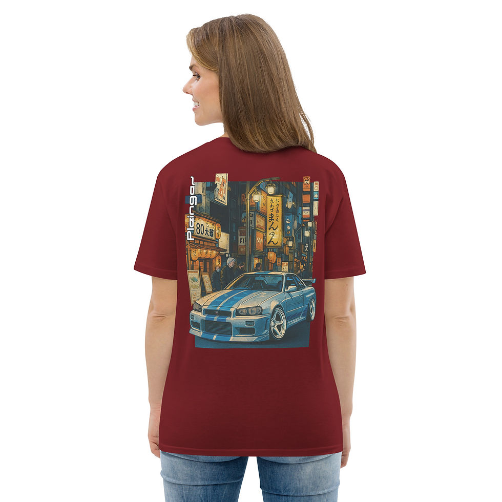 Miniature : T-shirt Pleingaz SKYLINE R34 TOKYO FAST Unisex coton bio oeko tex
