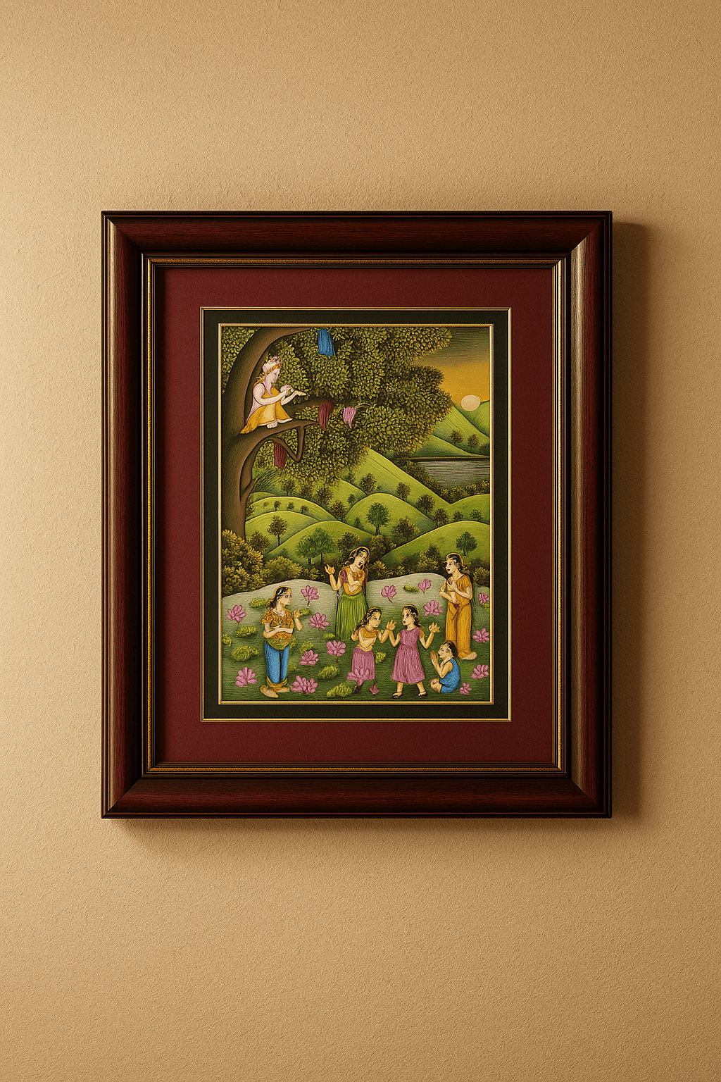 Pichwai Krishna & Gopis Framed Miniature Painting – Nathdwara Art