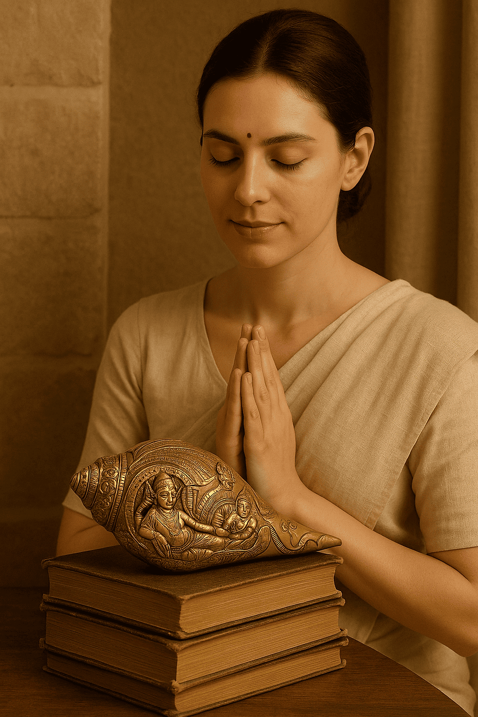 Thumbnail: Brass Vishnu Shankh with Intricate Carvings – Decorative Conch Shell