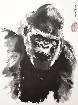 Grégory CORTECERO exécute la technique du Sumi-e d’un seul trait, sans esquisse ni croquis. Un travail préalable doit être opéré afin d’imaginer le résultat tel qu’il devrait être avant même d’en avoir commencé l’exécution.