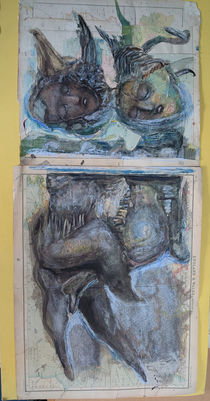 Oeuvre sur carte géographique avec pigments de Lou Le Cabellec