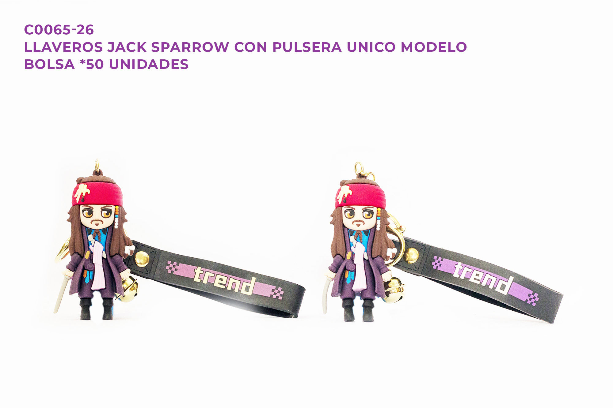 Llavero Jack Sparrow Con Pulsera En Goma *50 Unidades