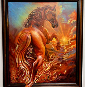 Threshold of Fire captures the moment of internal turning — when instinct moves before certainty. The horse does not escape the fire; it emerges from it, suspended between tension and direction.