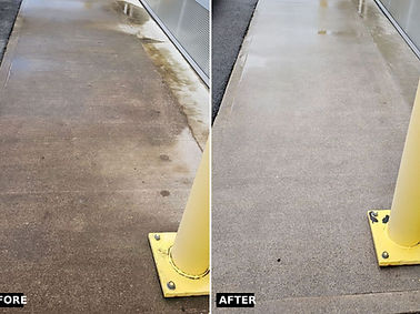 Before and after of commercial concrete cleaning at a loading area in Abbotsford, BC