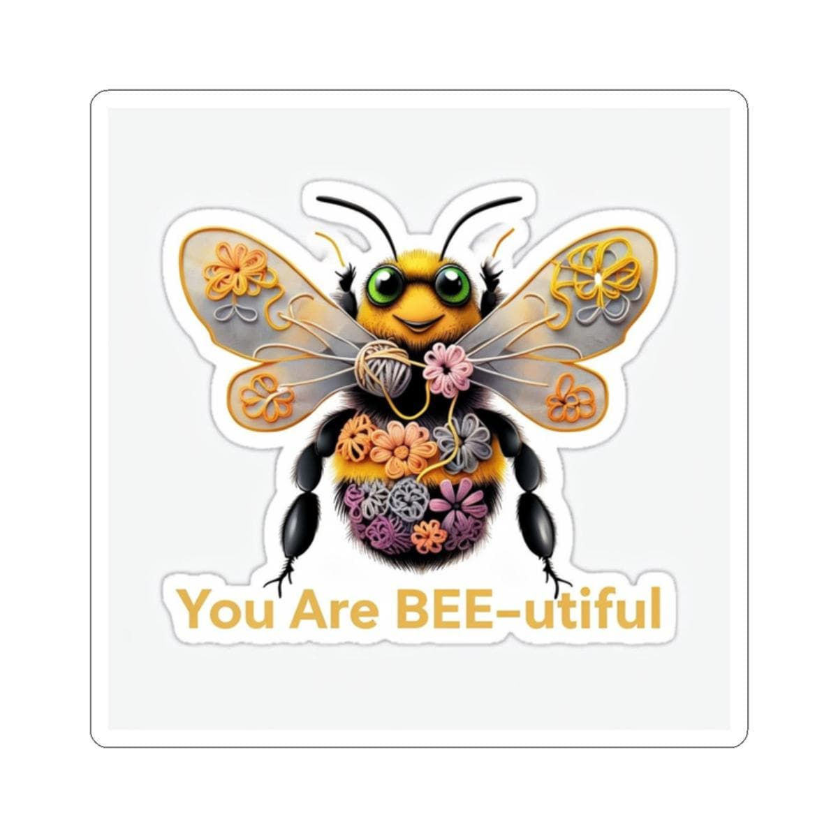 Bee-utiful bee Kiss-Cut Sticker Cute decal fun bright colourful beautiful happy