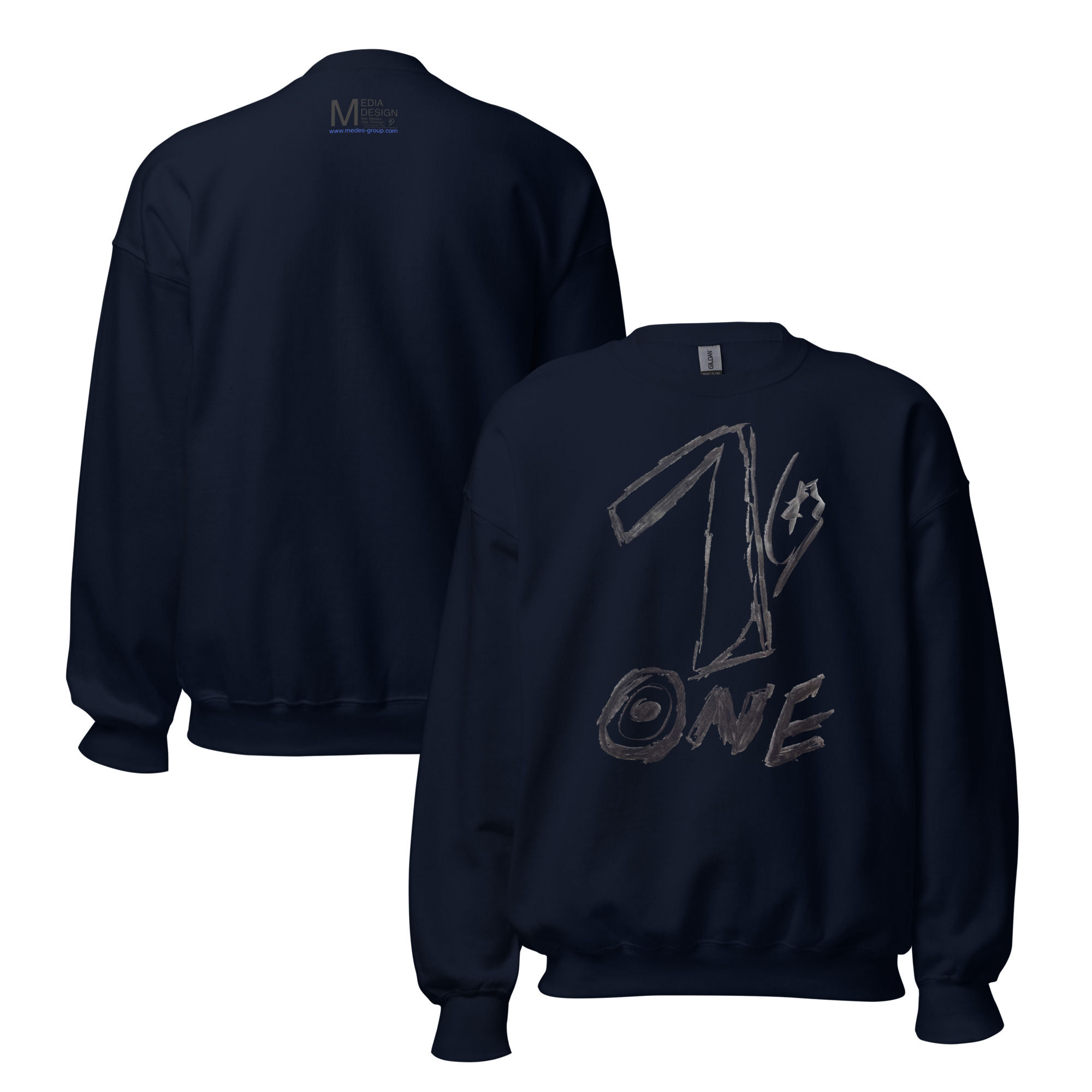 Medes Group Crew Neck two Unisex Sweatshirt Navy