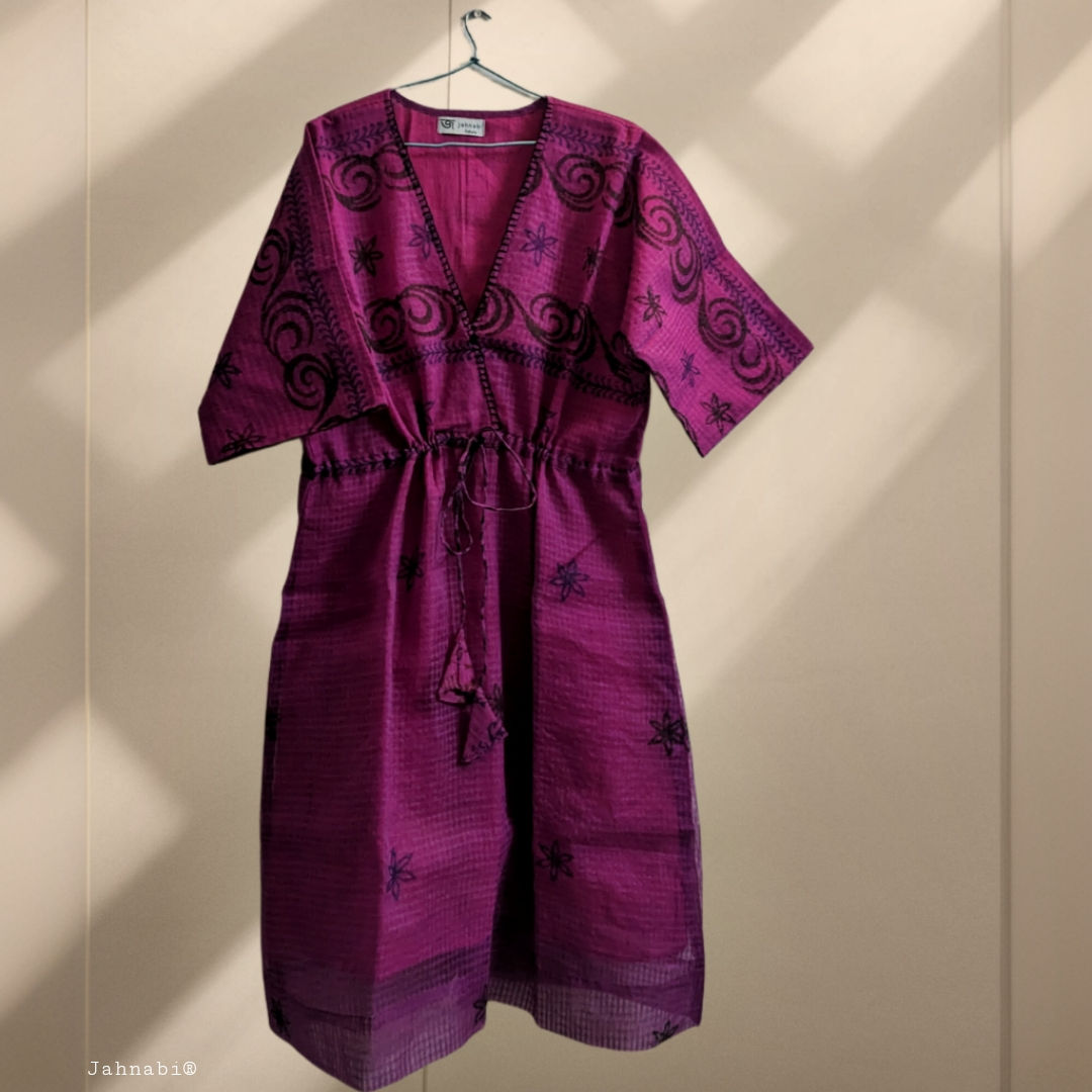 Pink Block Printed Handwoven dress