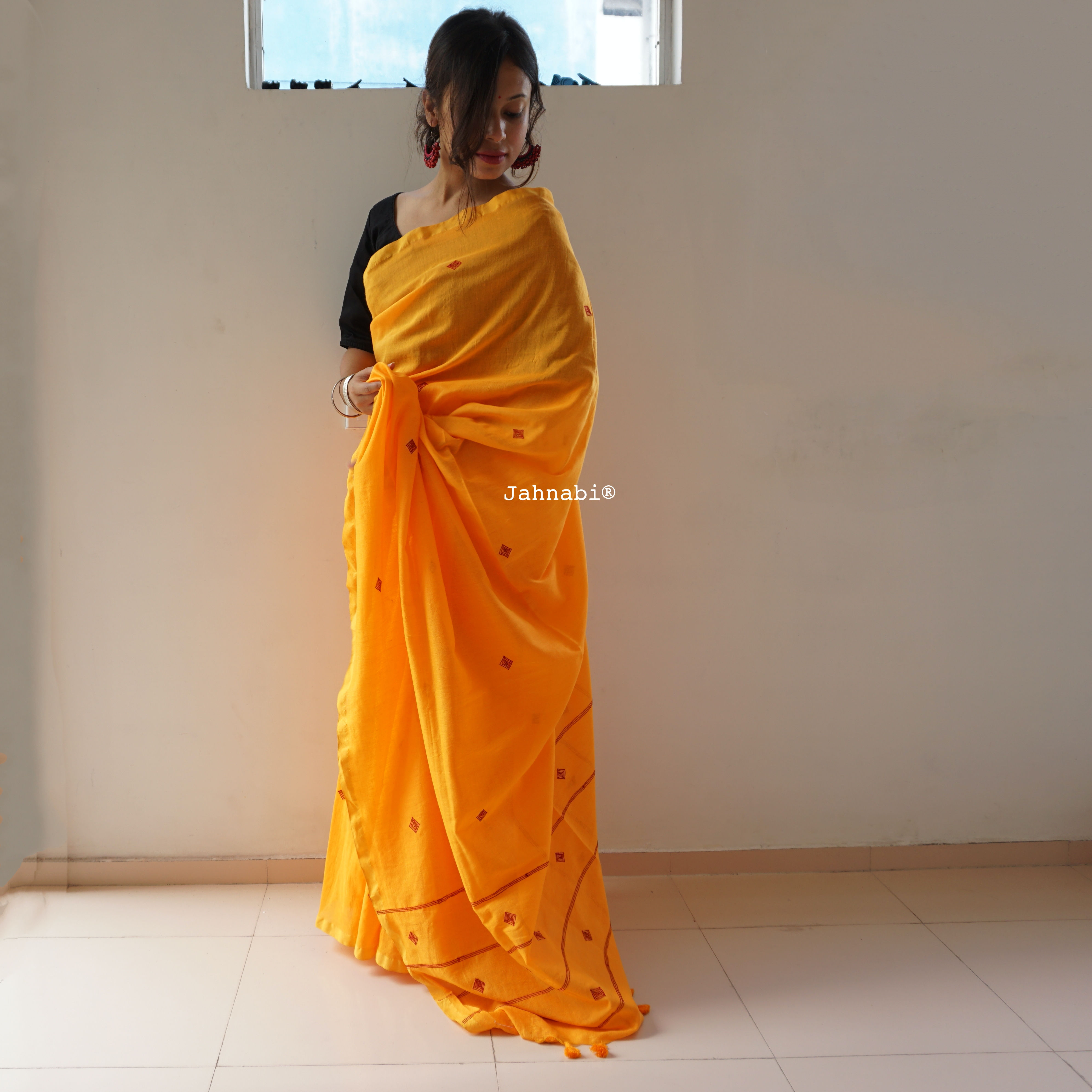 YELLOW BUTA COTTON SAREE
