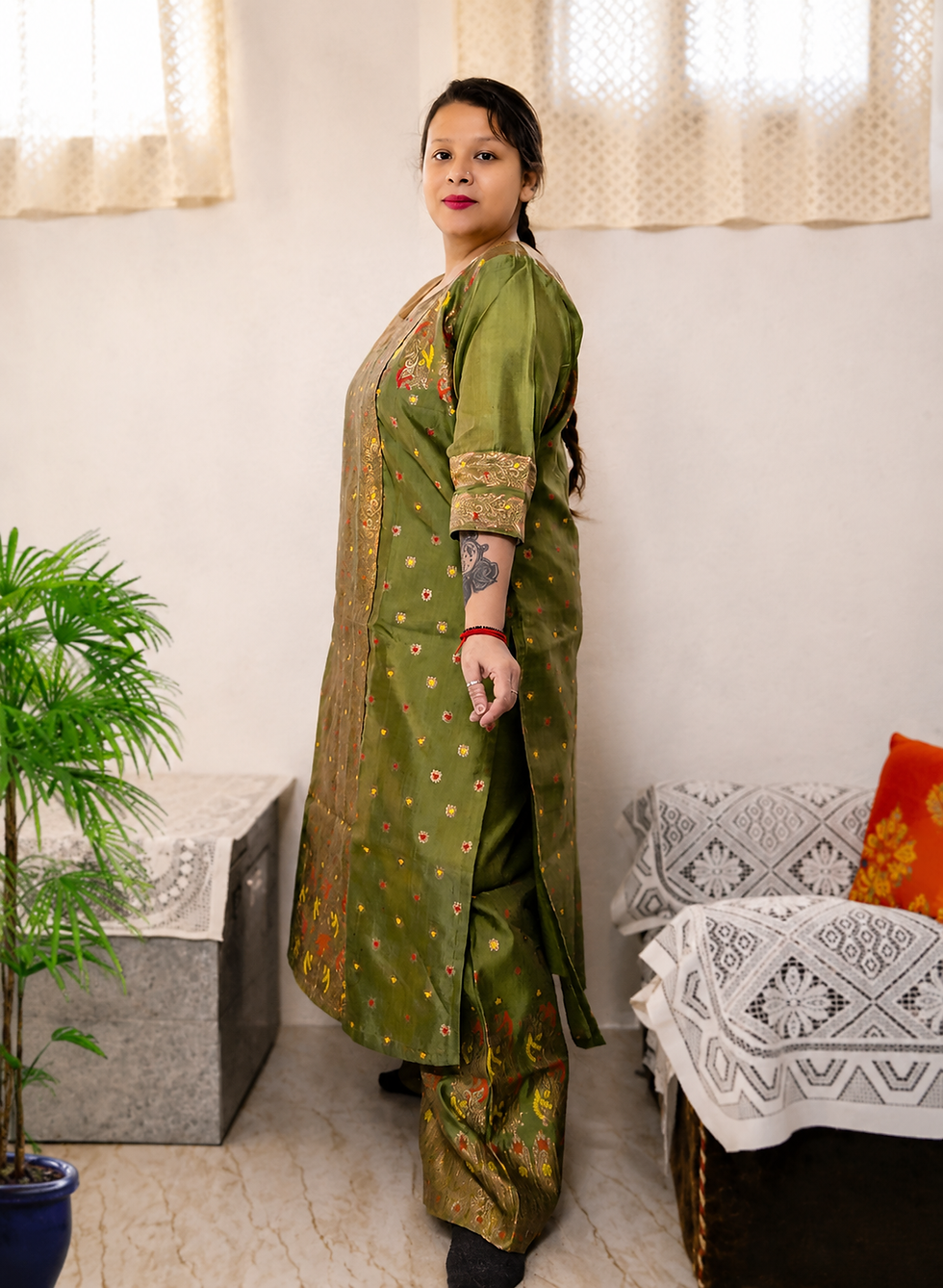 Thumbnail: Silk Green Kurta Set