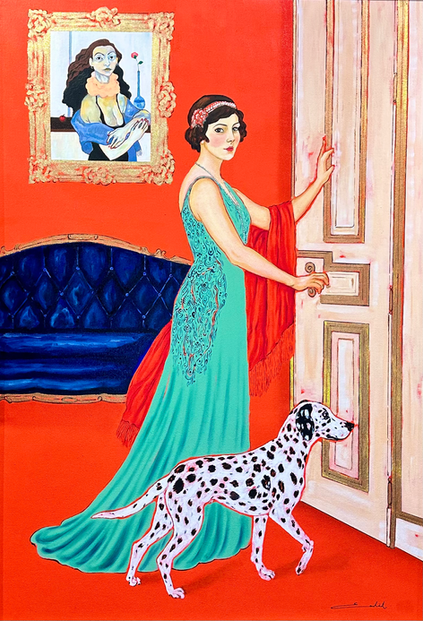 Title: Two Women, One Gaze
Artist: Elif Process
Year: 2025
Medium: Oil & Acrylic on Canvas
Technique: Mixed technique (oil, acrylic, detailing)
Size: 70 × 100 cm
Style: Contemporary Figurative / Temporal Layering
Notes: Includes a direct conceptual dialogue with a Neşe Erdok portrait.