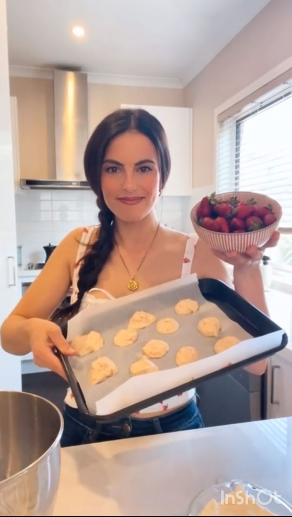 N.P. Conti baking Stuffed Strawberry Shortcake Cookies