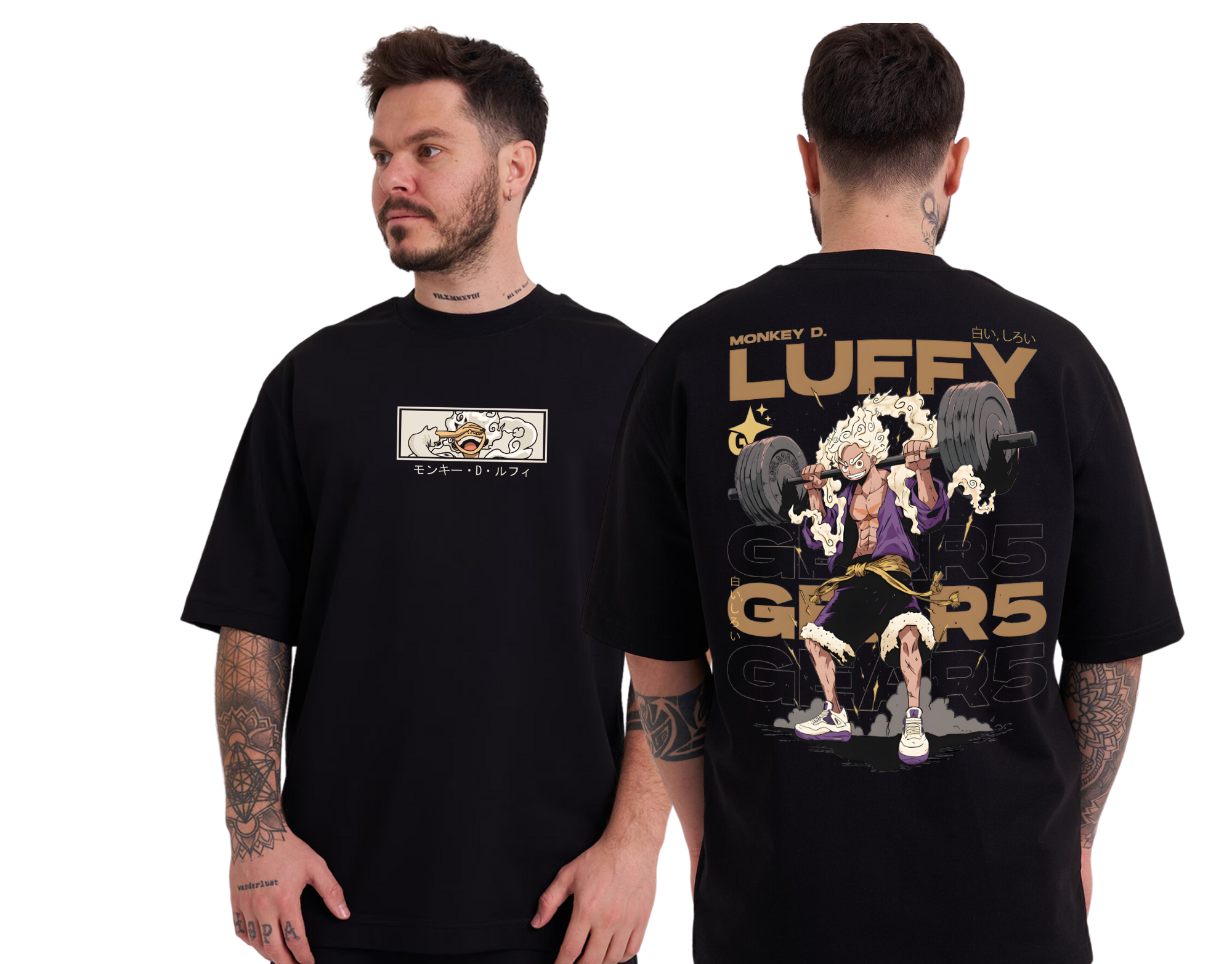 One Piece Character Printed on French Terry Cotton Oversize Black Tshirt for Men