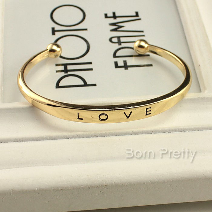 Thumbnail: 1Pc Simple Love Letter Open Bangle Bracelet Gold/Silver/Rose Gold