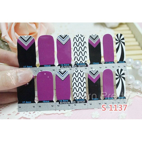 Thumbnail: 14Pcs Star Full Nail Art Wraps Flower Pattern Adhesive Nail Stickers