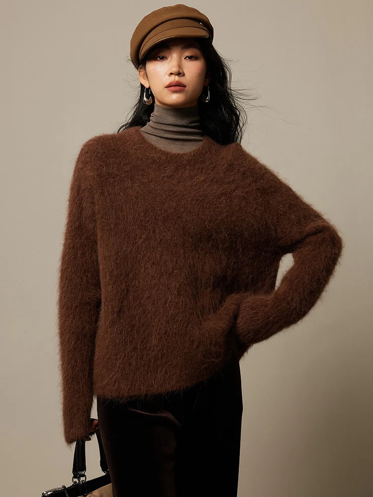 Thumbnail: SuyaDream Warm Alpaca Pullovers for Woman, Dropped Sleeved Loose Sweaters, 2025