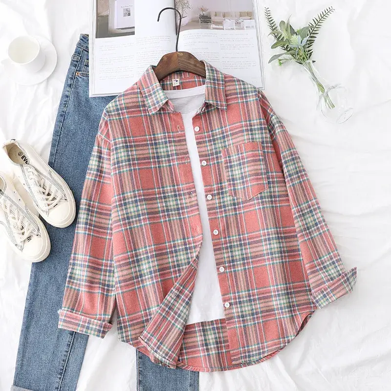 Miniatura: Brand Women's Flannel Plaid Shirts 2025 New Ladies Tops Exquisite Designer Style