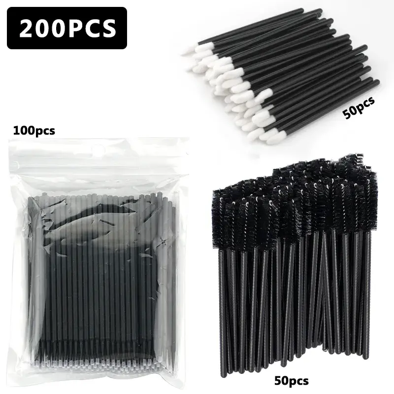 Thumbnail: 100/200Pcs Disposable Makeup Brush Crystal Lip Gloss Microbrush Mascara Wands