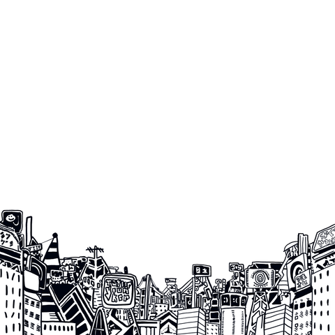 A city background hand-drawn.