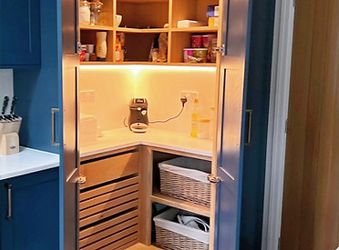 Corner pantry unit, solid oak drawers and shelves, fitted in Liverpool