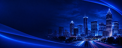 Atlanta skyline at night with blue light trails