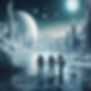 Enceladus a icy moon full of water geysers. People in space_hazard suits and a habitat in