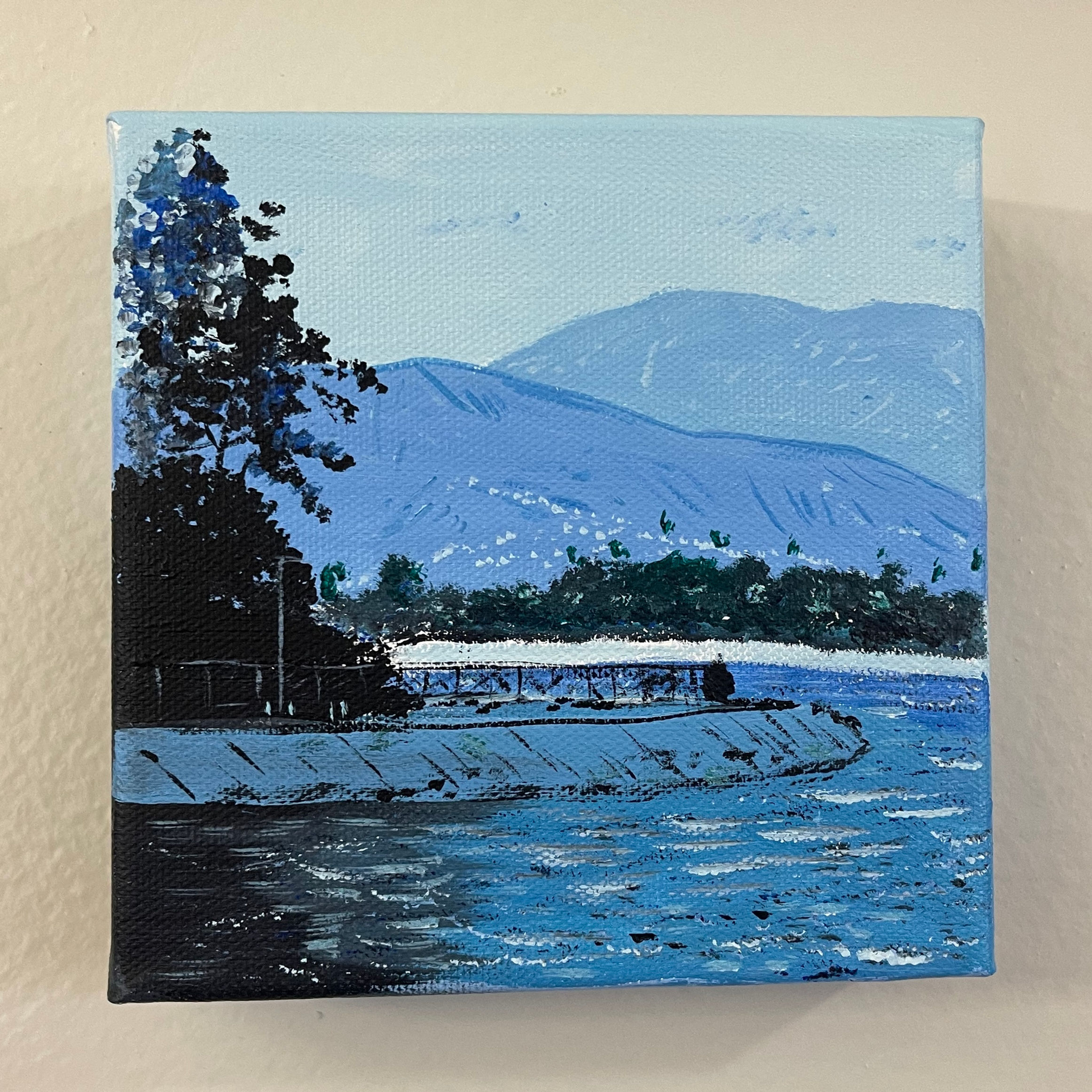 Silverlake Reservoir 6x6” acrylic painting