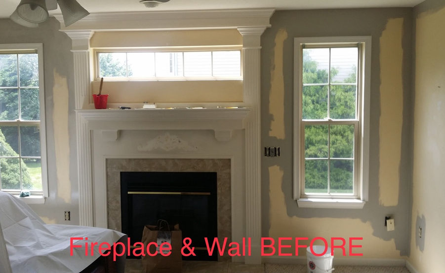 Interior Living Room Wall and Fireplace Trim Painting Before