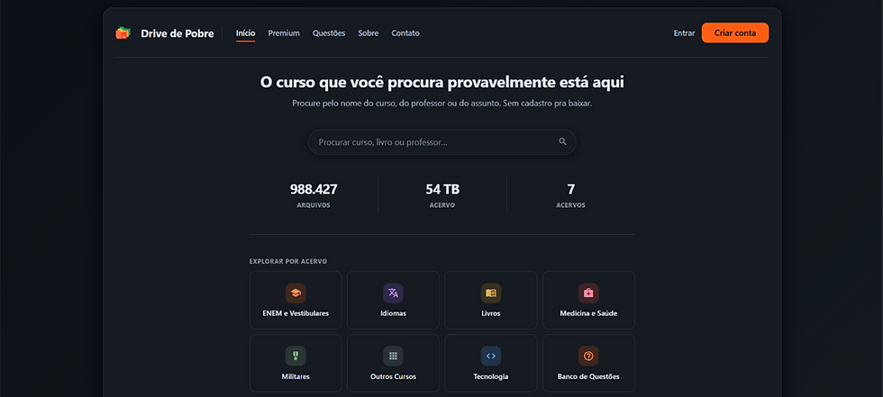 Uma plataforma que reúne cursos, livros e conteúdos educacionais para quem quer aprender mais sem gastar dinheiro.