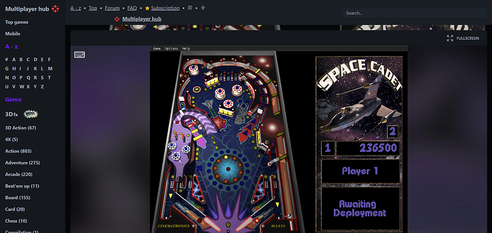 Relembre e jogue o clássico Pinball do Windows diretamente no navegador com suporte a teclado e modo tela cheia.