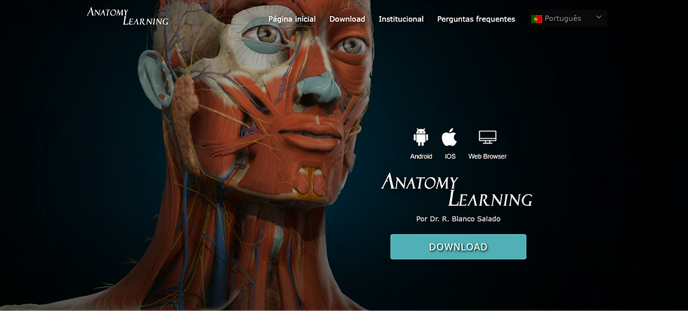 O Anatomy Learning é um atlas digital interativo que permite estudar a anatomia humana detalhadamente através de modelos 3D dinâmicos e ferramentas de dissecação virtual.