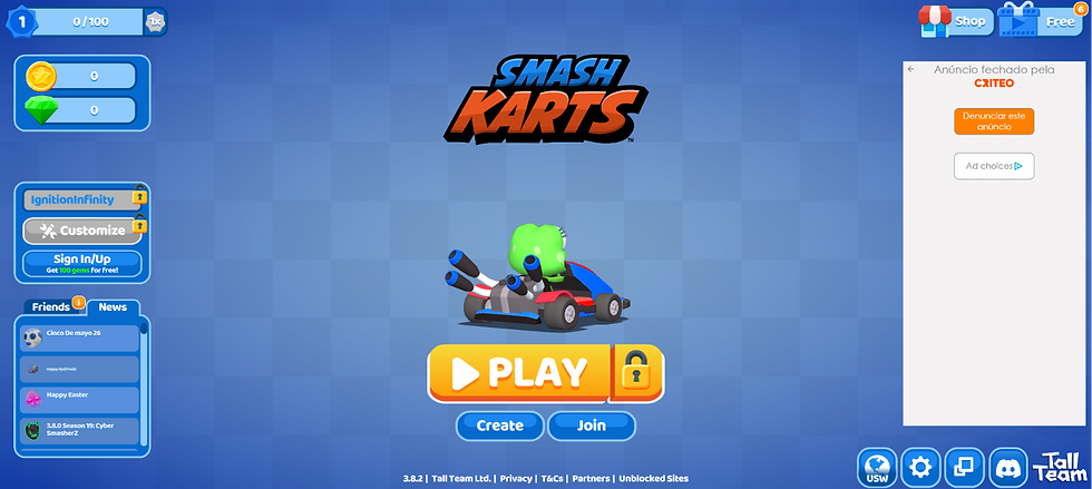 É um jogo multiplayer online gratuito de batalha entre karts, em que os jogadores dirigem em arenas, coletam armas e tentam eliminar os adversários.