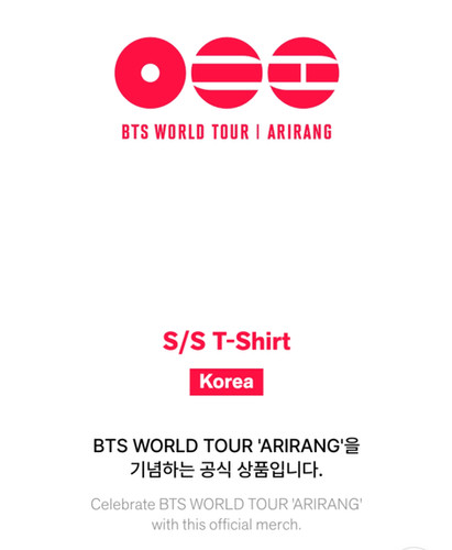 BTS ARIRANG WORLD TOUR OFFICIAL S/S T-SHIRT (KOREA Ver