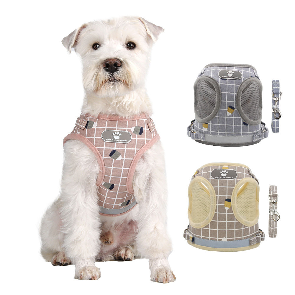 Small Dog Harnesses Plaid Leash Cat Collar Puppy Breathable Pomeranian Harness R
