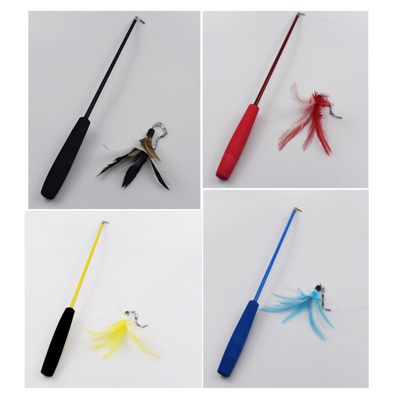 Miniatura: Pet Cat Toy Super Long Three Section Telescopic Rod Cat Teaser Stick Feather Rep
