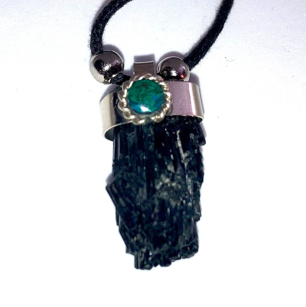 Black tourmaline alpaca silver Necklace adjustable black cord