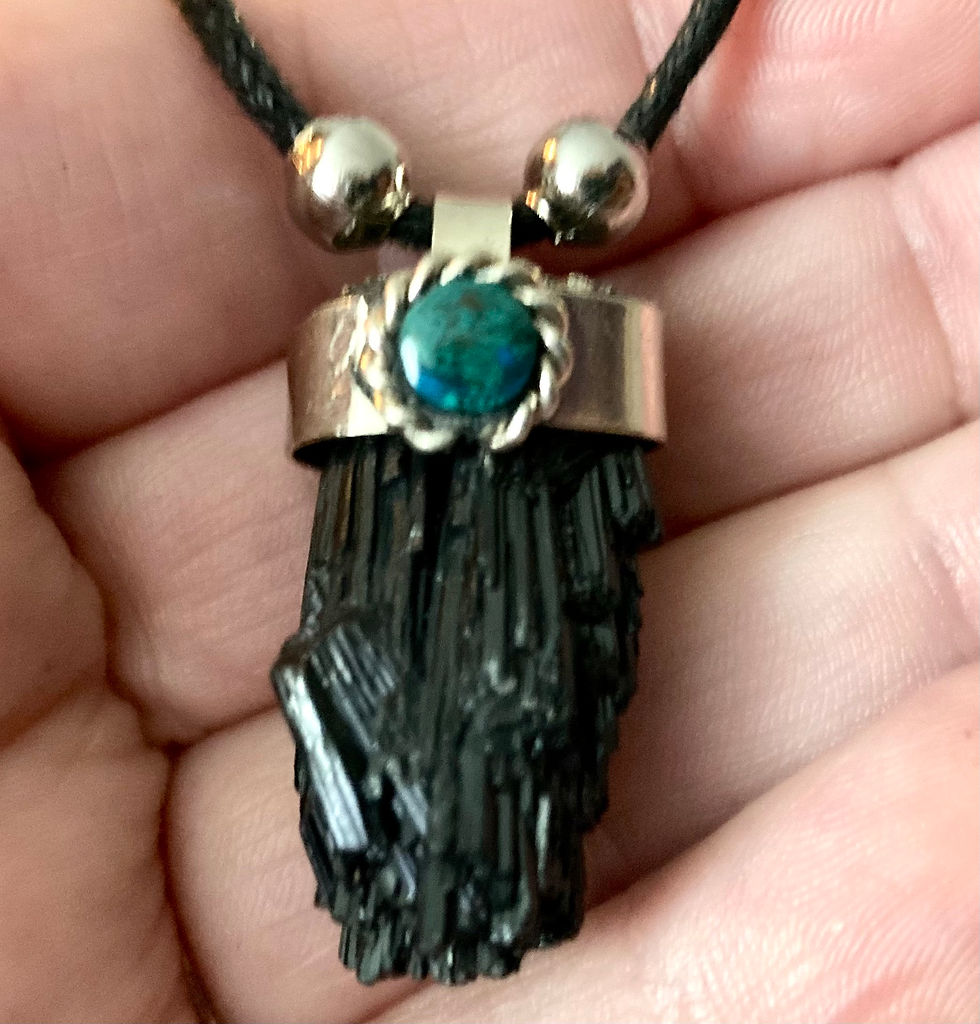Thumbnail: Black tourmaline alpaca silver Necklace adjustable black cord