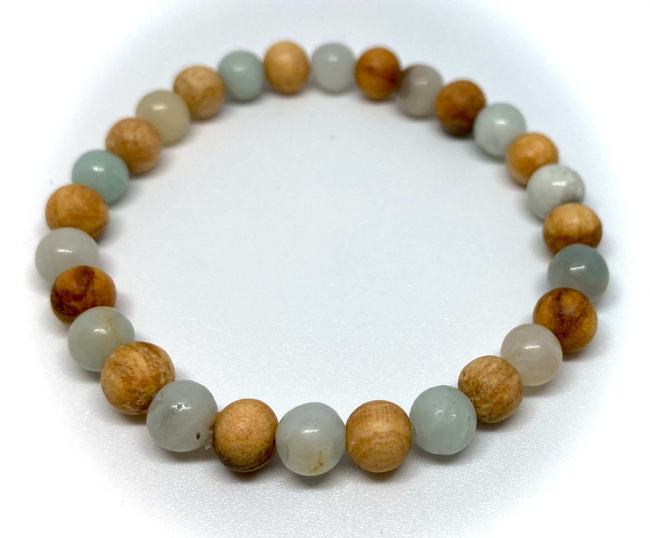 6mm Palo Santo sacred wood bracelet with Amazonite Gemstone 7 inch