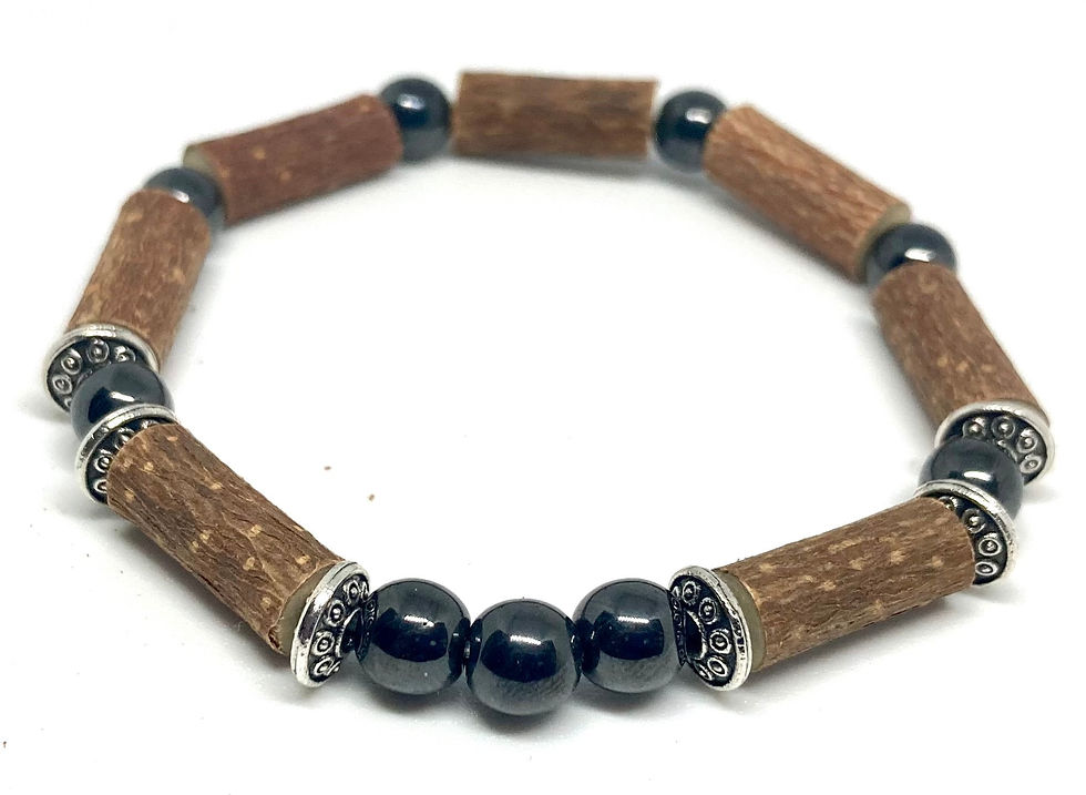 6mm Hazelwood and gemstone hematite bracelet