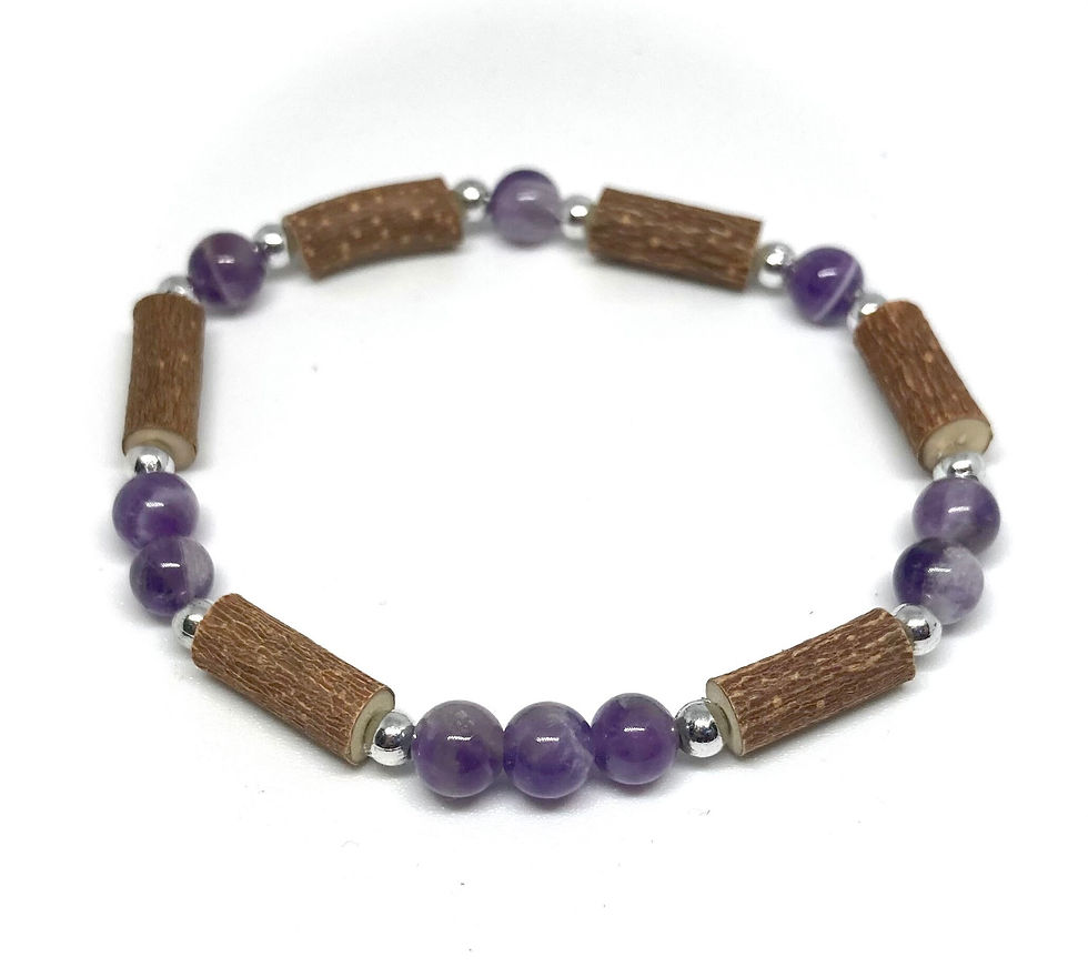 6mm Hazelwood and gemstone amethyst bracelet