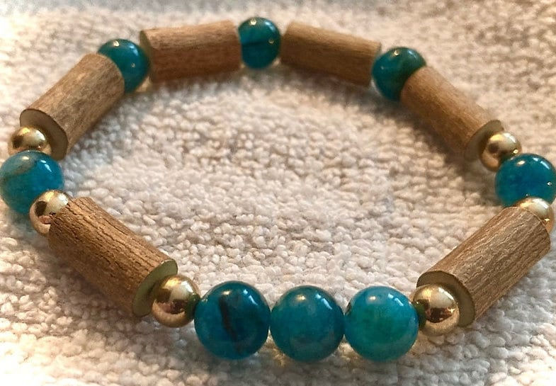 8mm Hazelwood and gemstone apatite bracelet