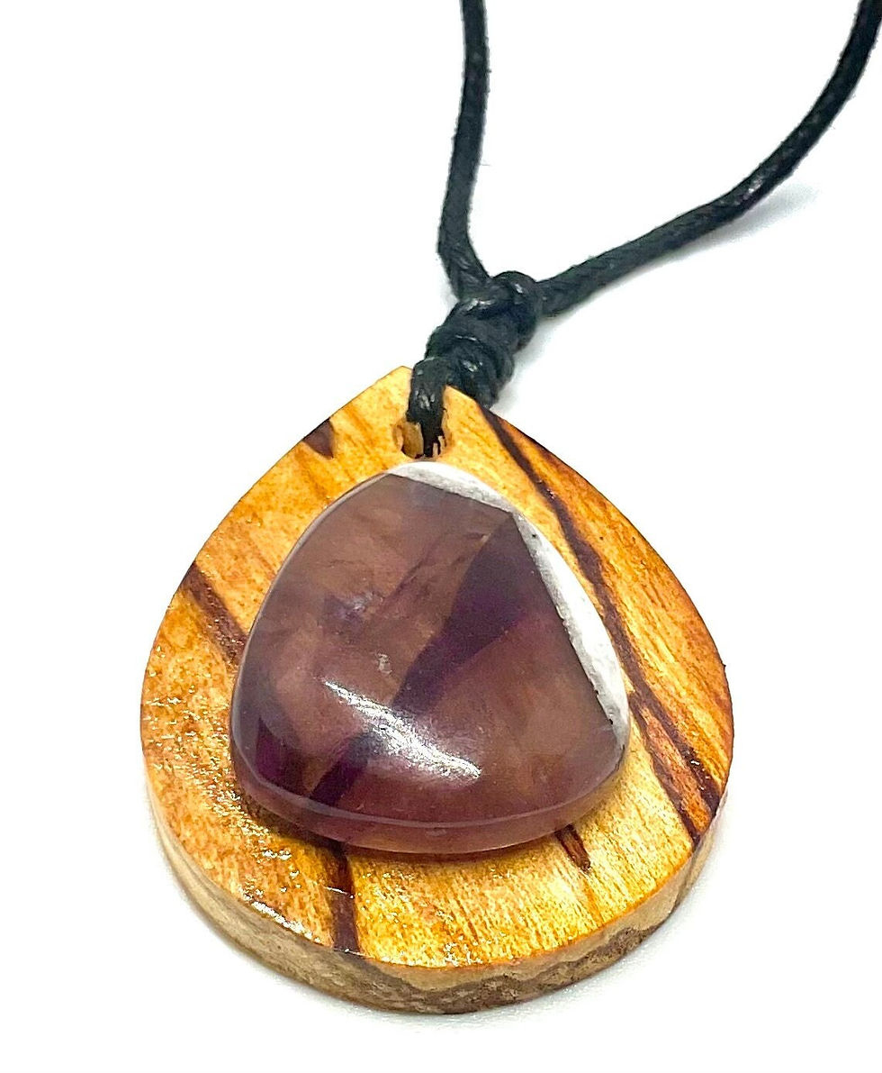 Drop palo santo Necklace with amethyst