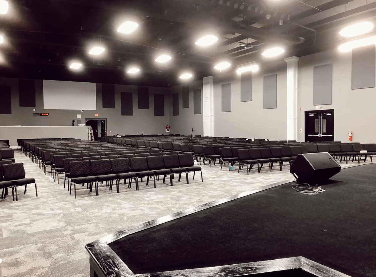 Wall-mounted acoustic panels for better sound clarity inside sanctuary