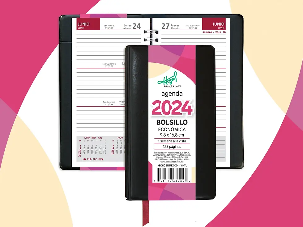 AGENDA 2024 HAZEL ECONOMICA BOLSILLO 9.8 X 16.8 CM NEGRO