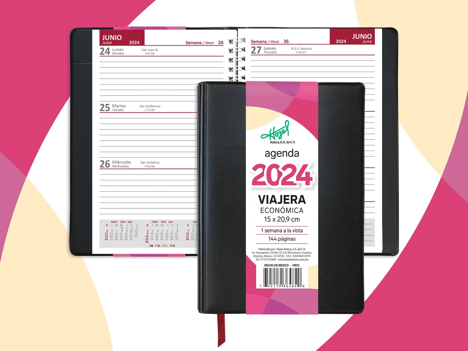 AGENDA 2024 HAZEL ECONOMICA VIAJERA 15 X 20,9 CM NEGRO
