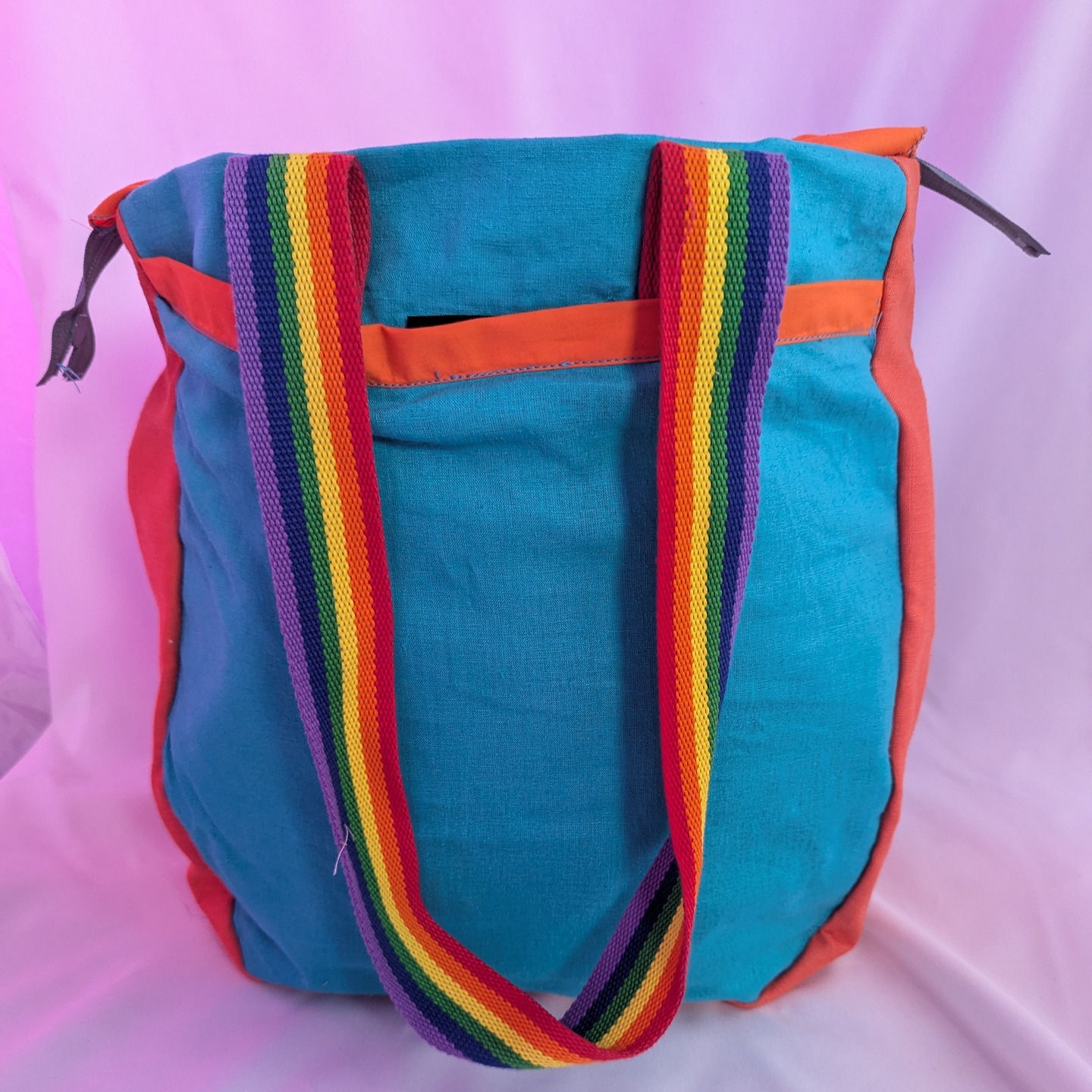 Teal and Orange Tote Bag Grey Zip