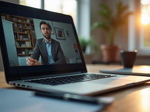 virtual call with Caucasian male on computer screen