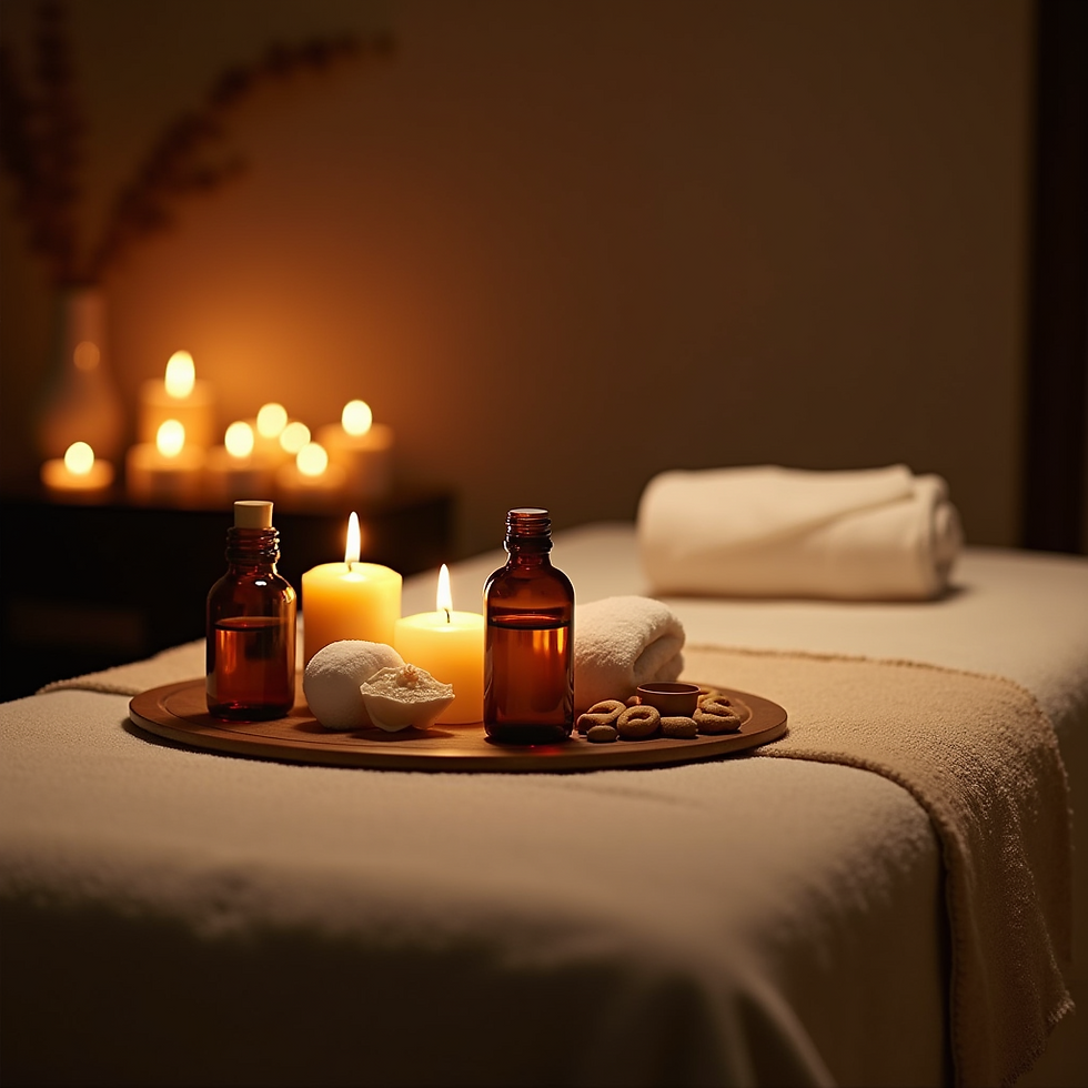 calming bed scene with candles and facial prep tray