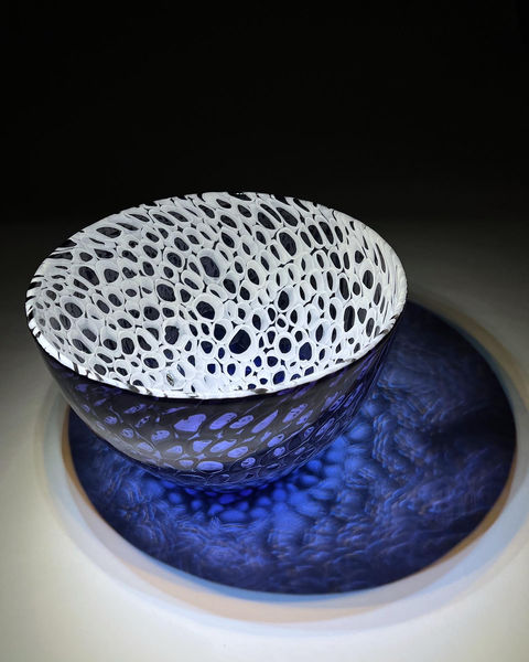 peter tietbohl glassbypeter blue murrine glass bowl