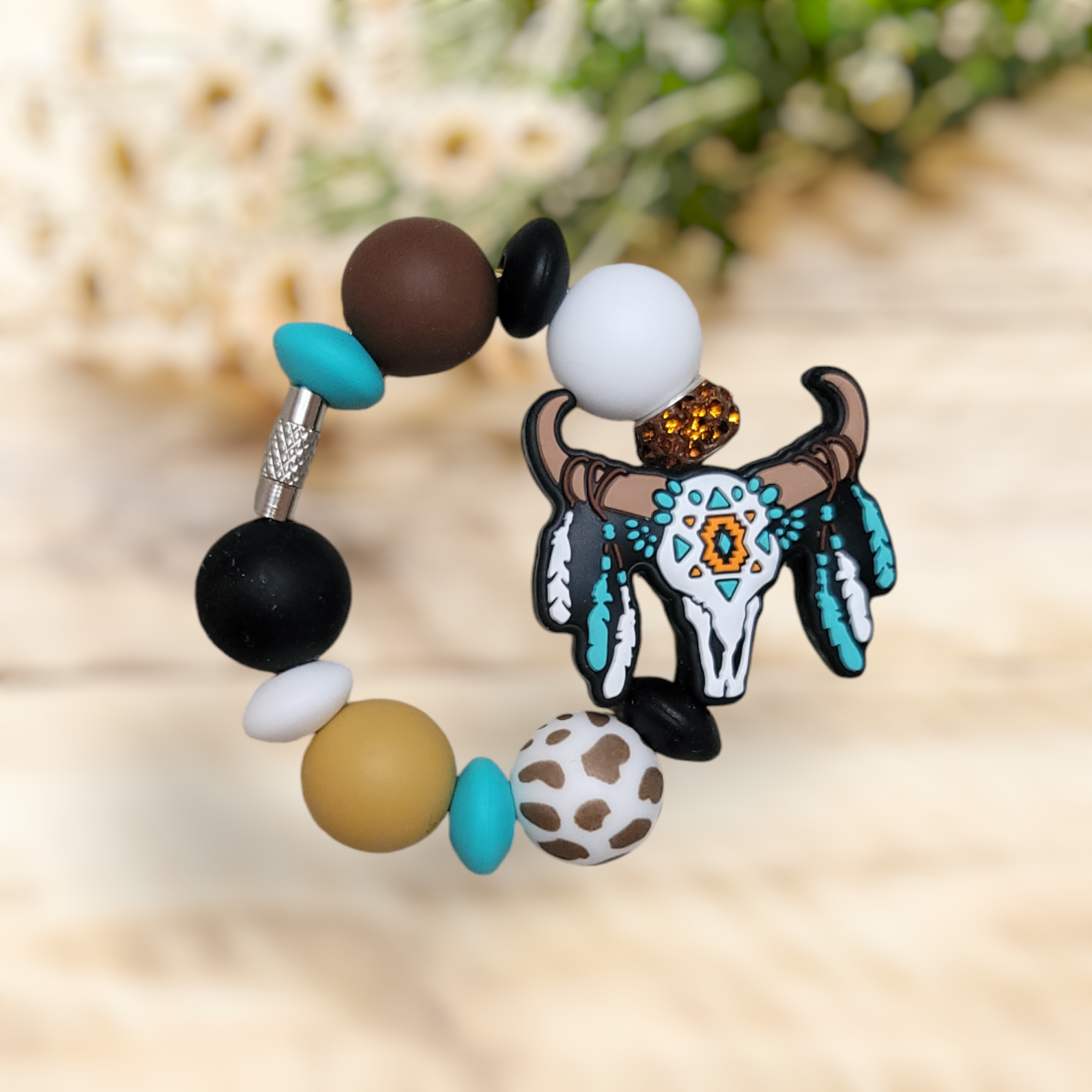 Aztec decorated cow skull